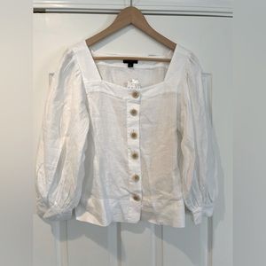 J. Crew Squareneck button-front linen top, White